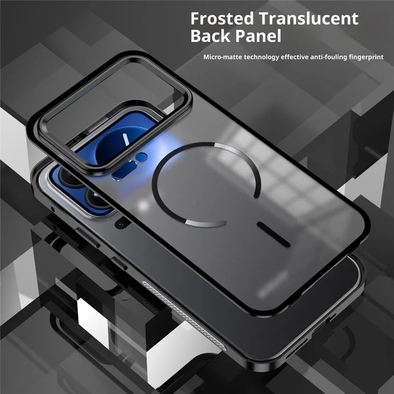 For Xiaomi 17 Pro Magnetic Case Aluminium Alloy PC Matte Phone Cover Pop-Up Snap Lock - Black
