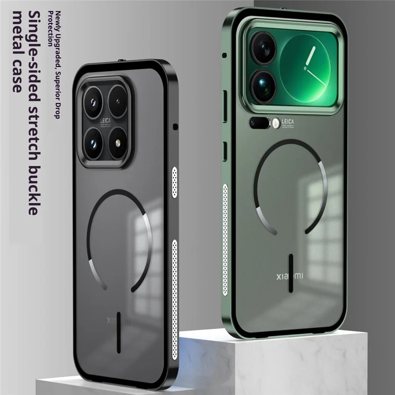 Xiaomi 17 Pro Max Hülle kompatibel mit MagSafe Aluminiumlegierung PC Matt Handyhülle Pop-Up Schnappverschluss - Schwarz