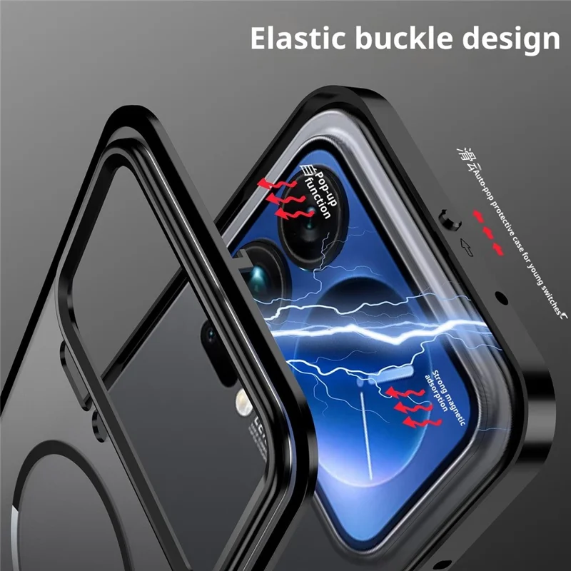 Xiaomi 17 Pro Max Hülle kompatibel mit MagSafe Aluminiumlegierung PC Matt Handyhülle Pop-Up Schnappverschluss - Schwarz