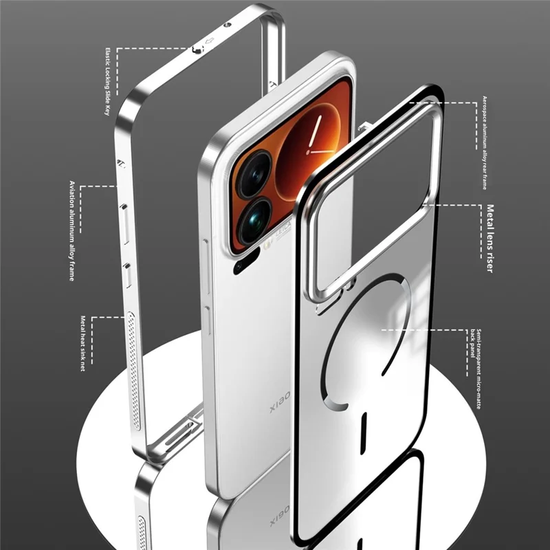 Xiaomi 17 Pro Max Hülle kompatibel mit MagSafe Aluminiumlegierung PC Matt Handyhülle Pop-Up Schnappverschluss - Schwarz