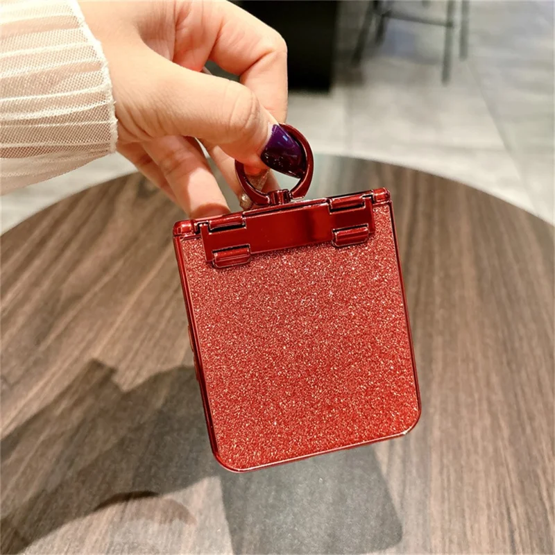 For Xiaomi Mix Flip 2 Case Shiny Glitter Ring Holder PC Phone Cover with Tempered Glass Rear Screen Film