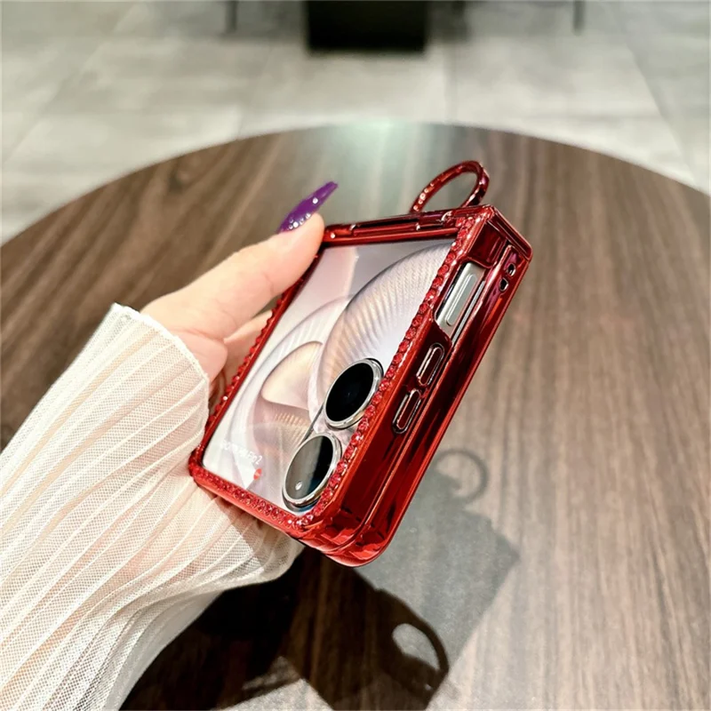 For Xiaomi Mix Flip 2 Case Shiny Glitter Ring Holder PC Phone Cover with Tempered Glass Rear Screen Film
