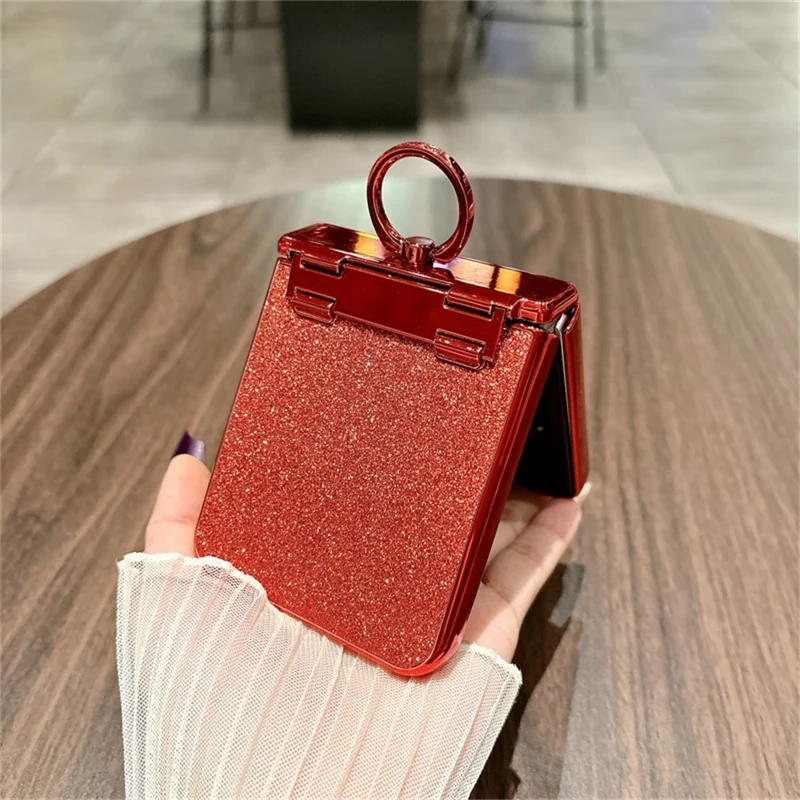 For Xiaomi Mix Flip 2 Case Shiny Glitter Ring Holder PC Phone Cover with Tempered Glass Rear Screen Film