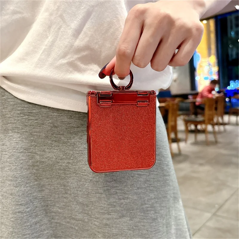 For Xiaomi Mix Flip 2 Case Shiny Glitter Ring Holder PC Phone Cover with Tempered Glass Rear Screen Film