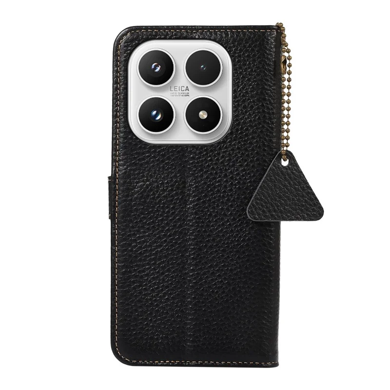 Für Xiaomi 17 Case RFID-Blockierung Echtes Rindsleder Handyhülle Litchi-Struktur - Schwarz