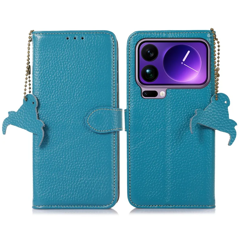 Per Xiaomi 17 Pro Case RFID Blocking Genuine Cow Leather Phone Cover Litchi Texture - Blu