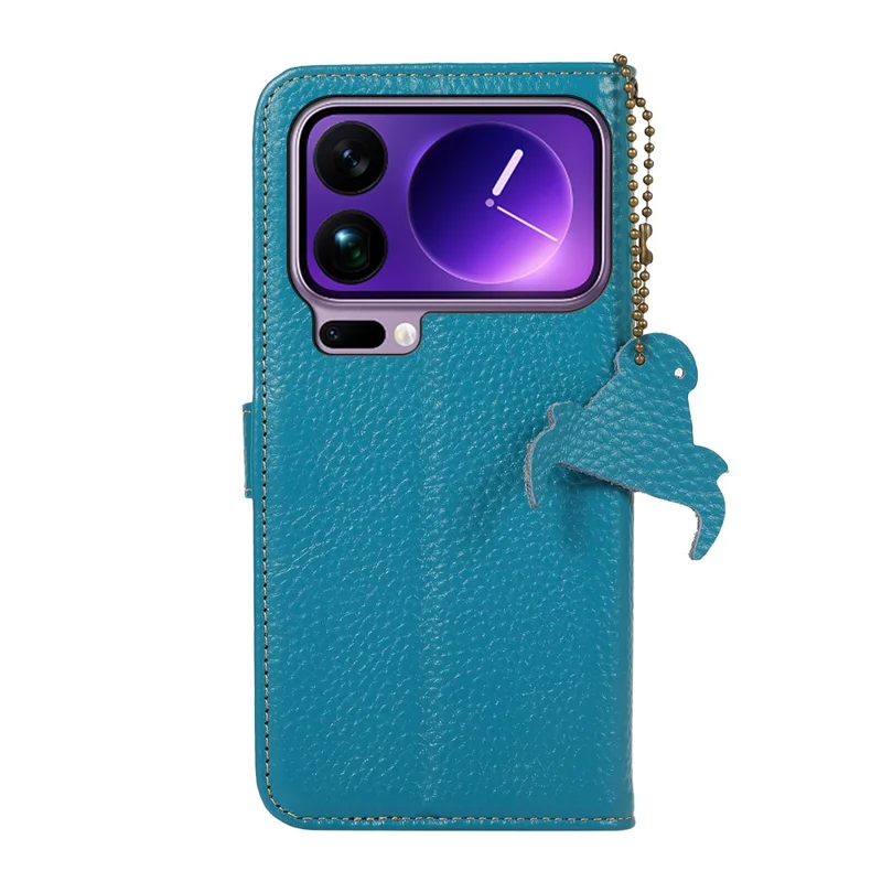 Per Xiaomi 17 Pro Case RFID Blocking Genuine Cow Leather Phone Cover Litchi Texture - Blu