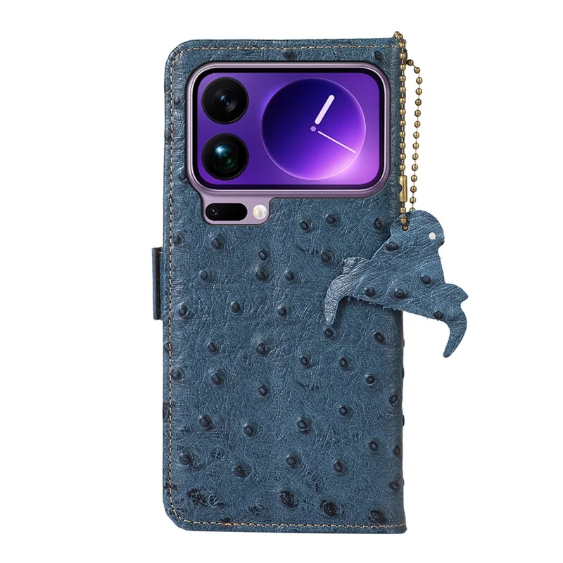 Xiaomi 17 Pro Max Hülle RFID-Blockierung Echtes Rindsleder Handyhülle Straußentextur - Blau