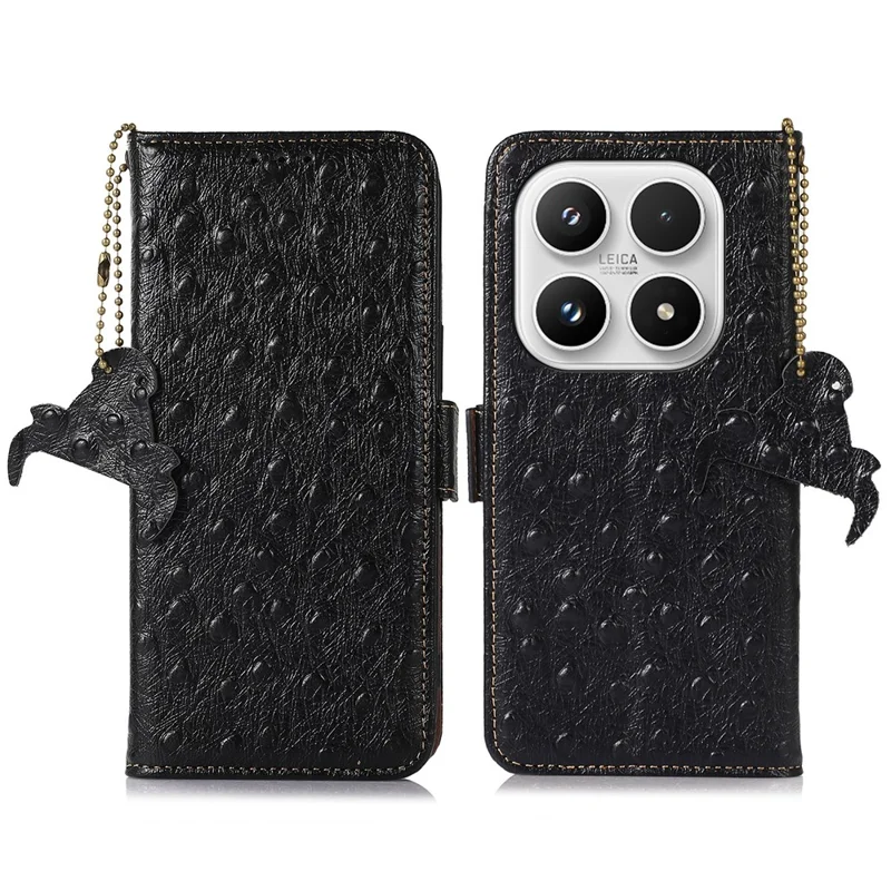 Per Xiaomi 17 Case RFID Blocking Genuine Cow Leather Phone Case Ostrich Texture - Nero