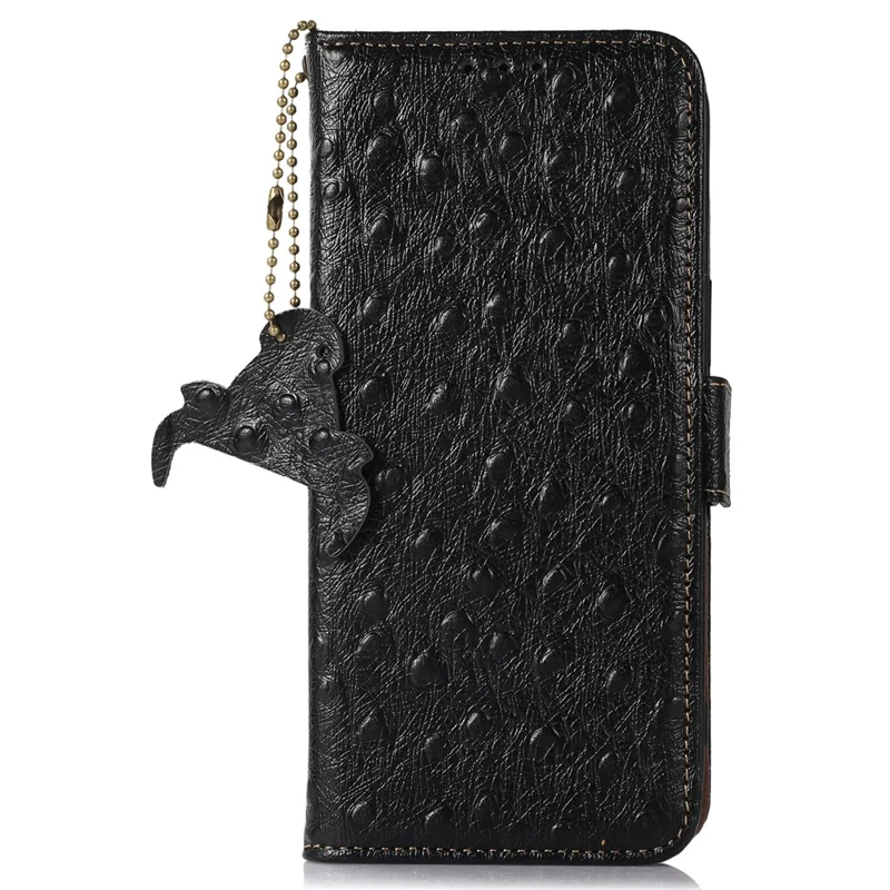 Per Xiaomi 17 Case RFID Blocking Genuine Cow Leather Phone Case Ostrich Texture - Nero
