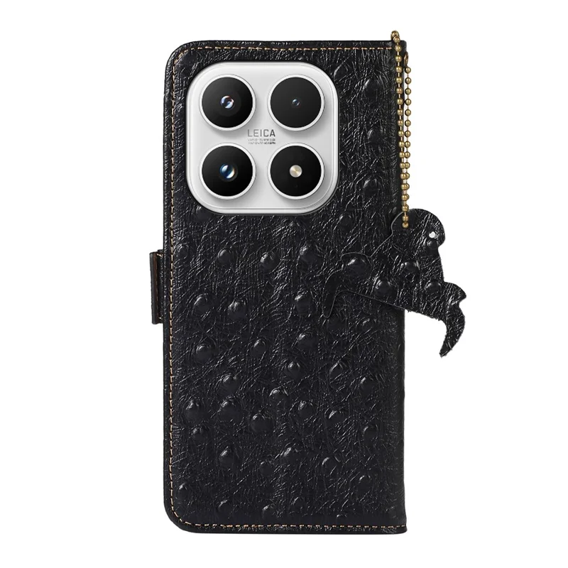 Per Xiaomi 17 Case RFID Blocking Genuine Cow Leather Phone Case Ostrich Texture - Nero