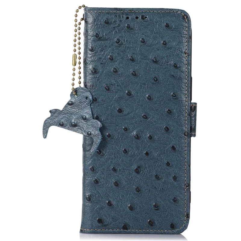 Caso Motorola Moto G06 4G RFID Blocking Genuine Cow Leather Phone Case Ostrich Texture - Azul