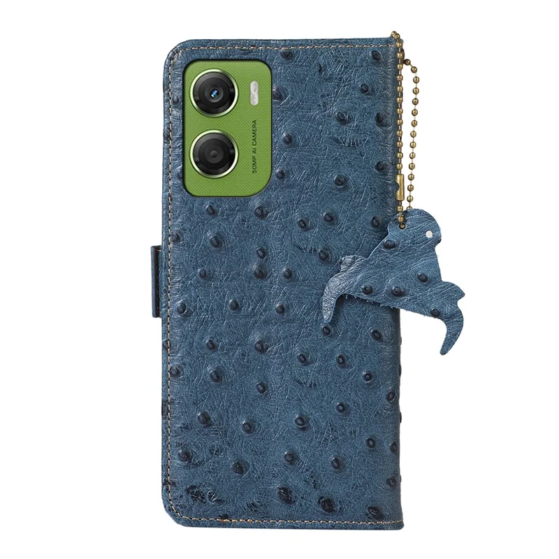 Caso Motorola Moto G06 4G RFID Blocking Genuine Cow Leather Phone Case Ostrich Texture - Azul