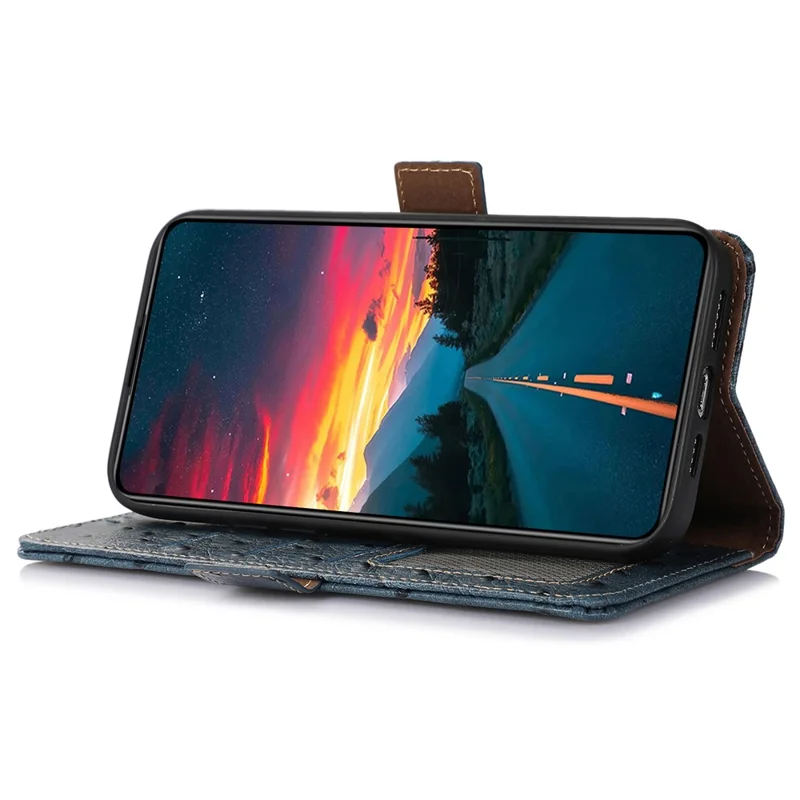 Für Xiaomi Redmi Note 15 5G (China) Hülle RFID-Blockierung Echtes Rindsleder Handyhülle Straußentextur - Blau