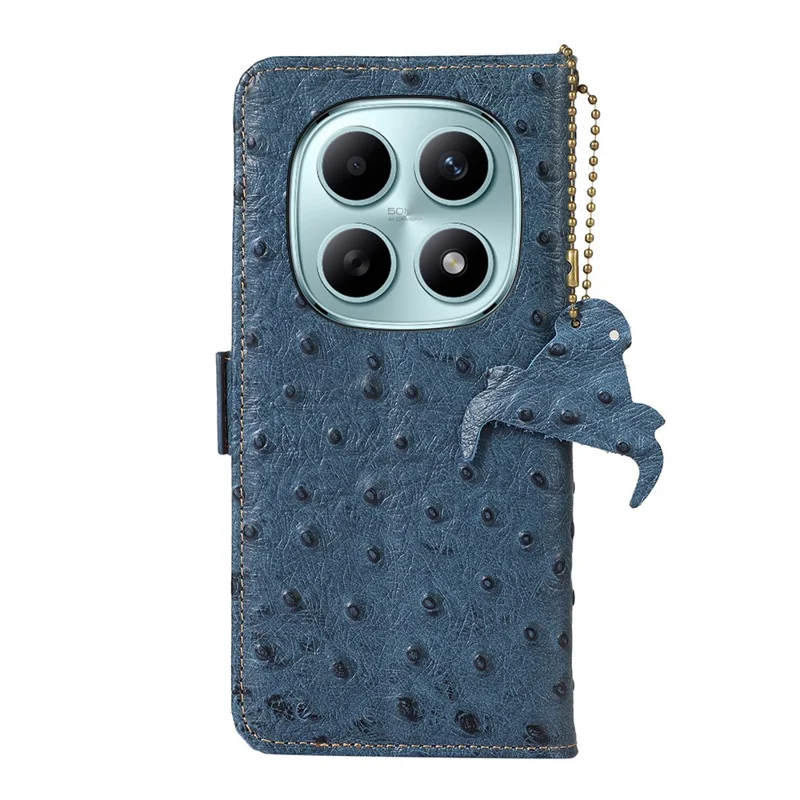 Für Xiaomi Redmi Note 15 5G (China) Hülle RFID-Blockierung Echtes Rindsleder Handyhülle Straußentextur - Blau