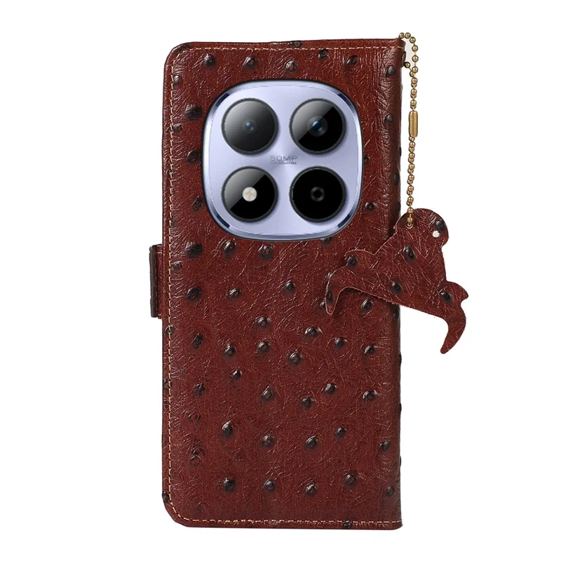 Xiaomi Redmi Note 15 Pro 5G Hülle RFID-Blockierung Echtes Rindsleder Handyhülle Straußentextur - Kaffee