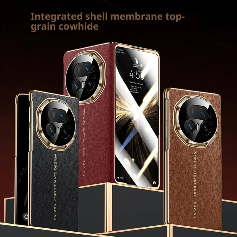 SULADA For Honor Magic V5 5G Custodia Magnetica Vera Pelle di Mucca Custodia per Telefono con Protezione Schermo in Vetro Temperato - Nero