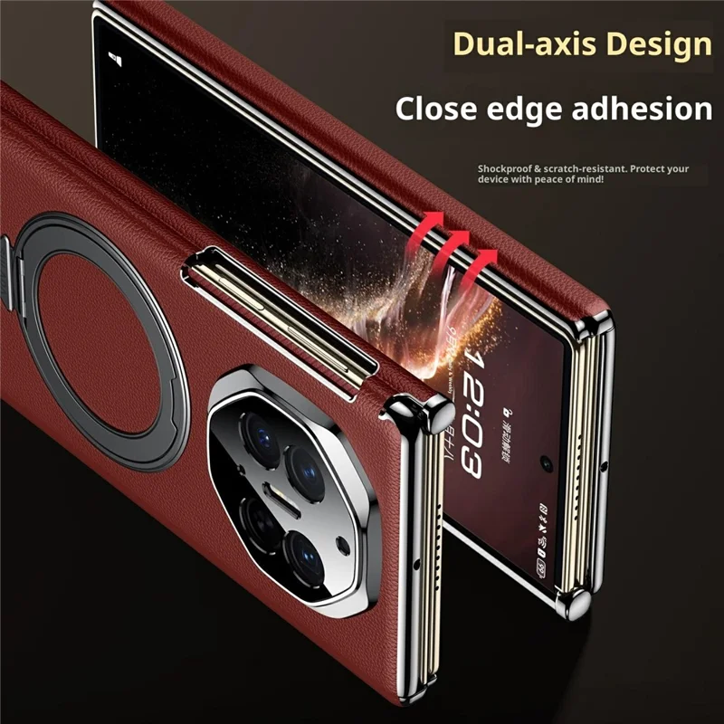 SULADA til Huawei Mate XT Ultimate / XTs Ultimate Magnetisk Case med Roterende Ståbøjle, Dobbeltakse, Ægte Kuelskind Telefonbeskyttelse - Sort