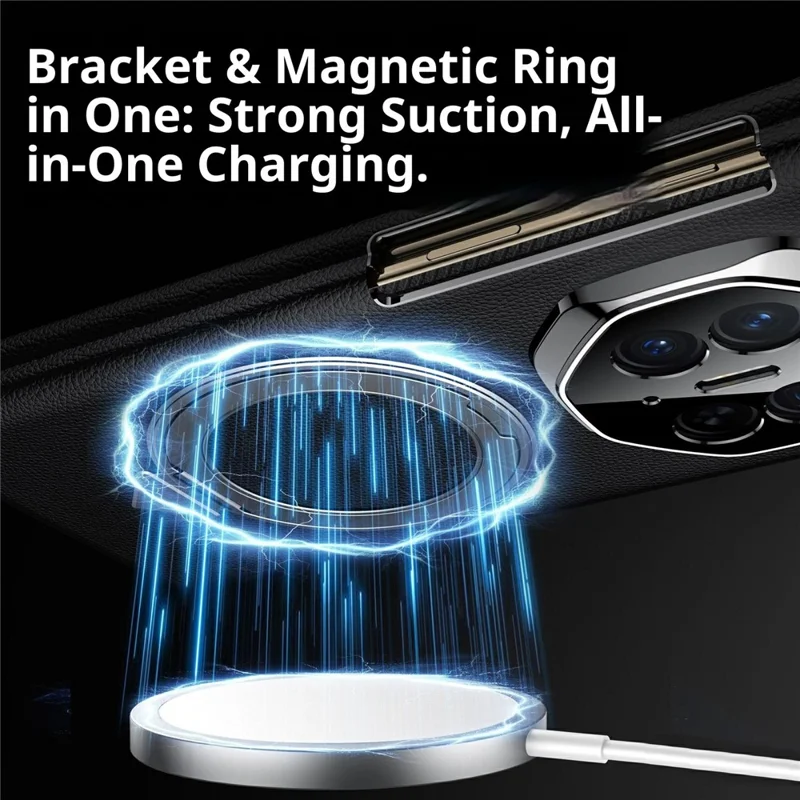 SULADA til Huawei Mate XT Ultimate / XTs Ultimate Magnetisk Case med Roterende Ståbøjle, Dobbeltakse, Ægte Kuelskind Telefonbeskyttelse - Sort