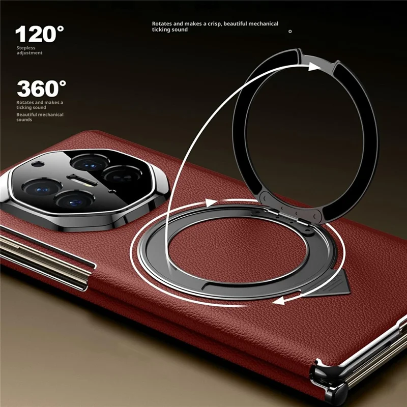 SULADA til Huawei Mate XT Ultimate / XTs Ultimate Magnetisk Case med Roterende Ståbøjle, Dobbeltakse, Ægte Kuelskind Telefonbeskyttelse - Sort