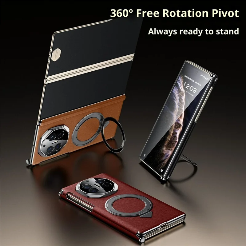 SULADA til Huawei Mate XT Ultimate / XTs Ultimate Magnetisk Case med Roterende Ståbøjle, Dobbeltakse, Ægte Kuelskind Telefonbeskyttelse - Sort