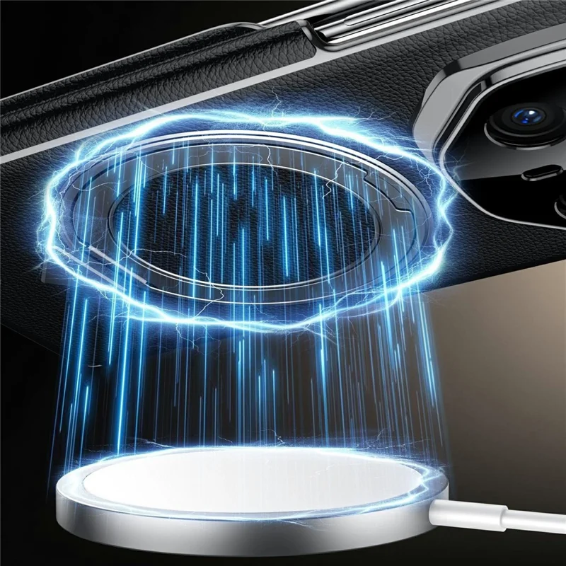 SULADA For Huawei Mate X5 Magnetic Case Rotating Kickstand Dual Axis Genuine Cow Leather Phone Cover - Black