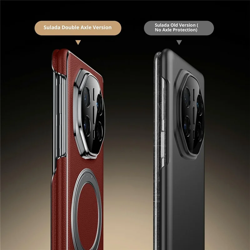 SULADA For Huawei Mate X5 Magnetic Case Rotating Kickstand Dual Axis Genuine Cow Leather Phone Cover - Black