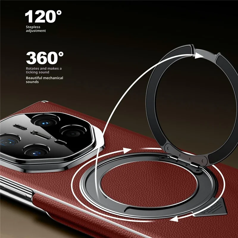 SULADA For Huawei Mate X5 Magnetic Case Rotating Kickstand Dual Axis Genuine Cow Leather Phone Cover - Black