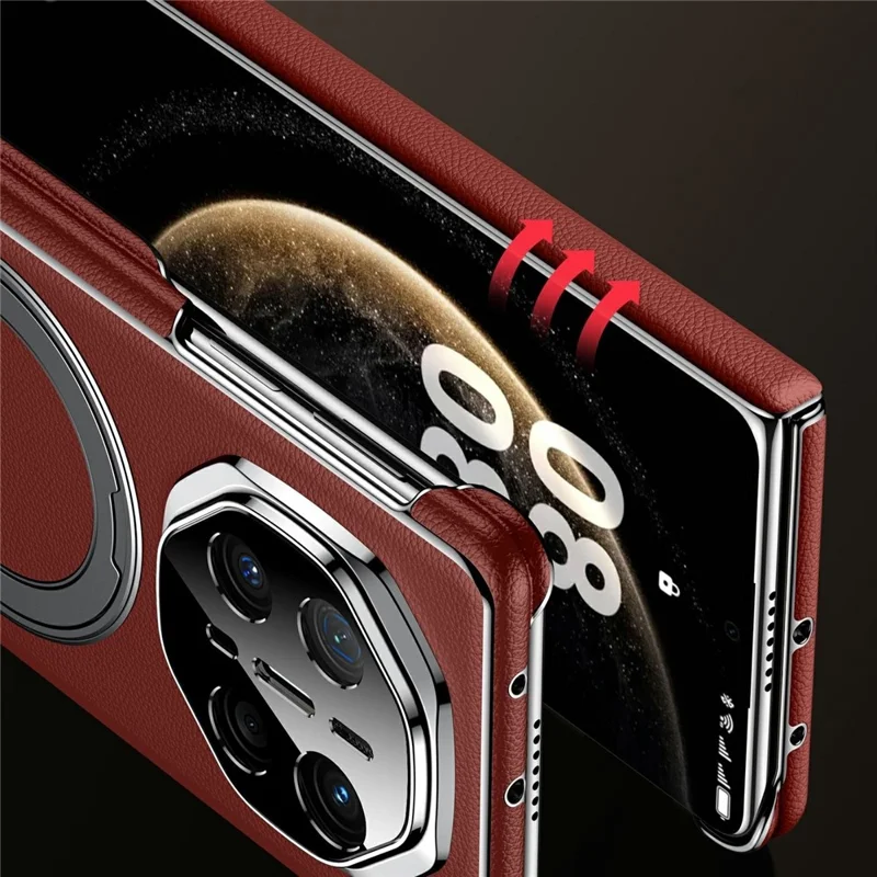 SULADA For Huawei Mate X5 Magnetic Case Rotating Kickstand Dual Axis Genuine Cow Leather Phone Cover - Black