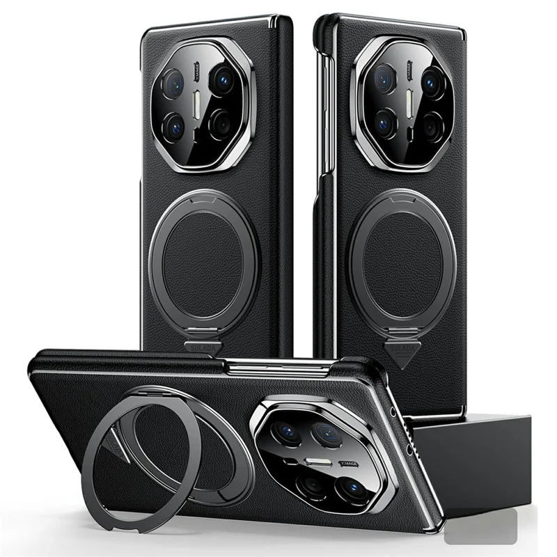 SULADA Pour Huawei Mate X6 Étui Magnétique Avec Support Rotatif à Double Axe en Véritable Cuir de Vache - Noir