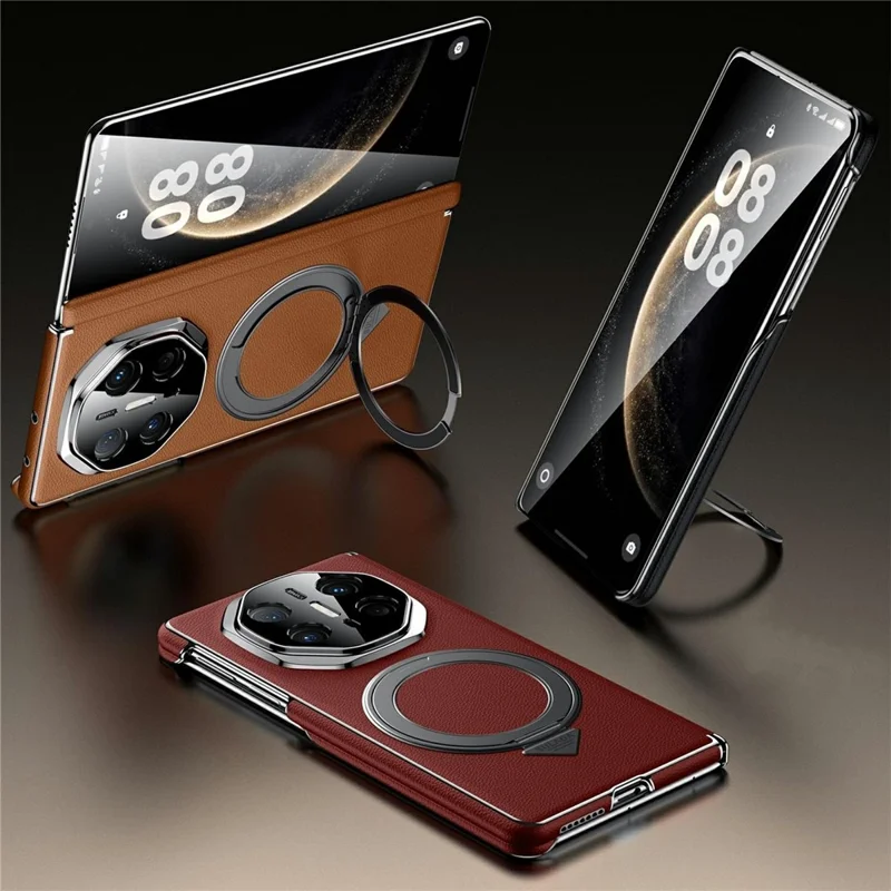 SULADA Pour Huawei Mate X6 Étui Magnétique Avec Support Rotatif à Double Axe en Véritable Cuir de Vache - Noir