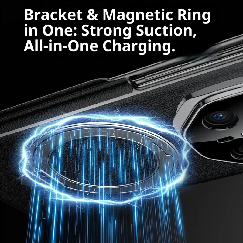 SULADA Pour Huawei Mate X6 Étui Magnétique Avec Support Rotatif à Double Axe en Véritable Cuir de Vache - Noir