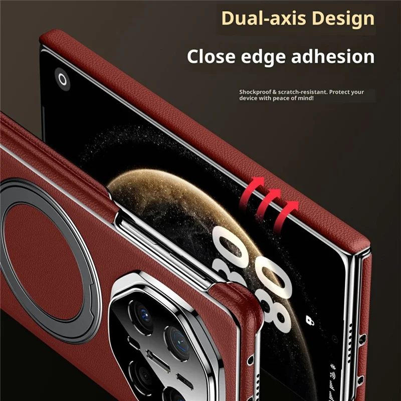 SULADA Pour Huawei Mate X6 Étui Magnétique Avec Support Rotatif à Double Axe en Véritable Cuir de Vache - Noir