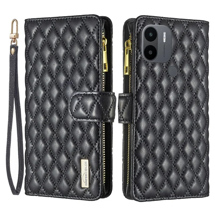 Binfen Color BF Style-15 Para Xiaomi Redmi A1 4G / A1+ 4G PU Zipper Capa de Polo de Pole - Preto