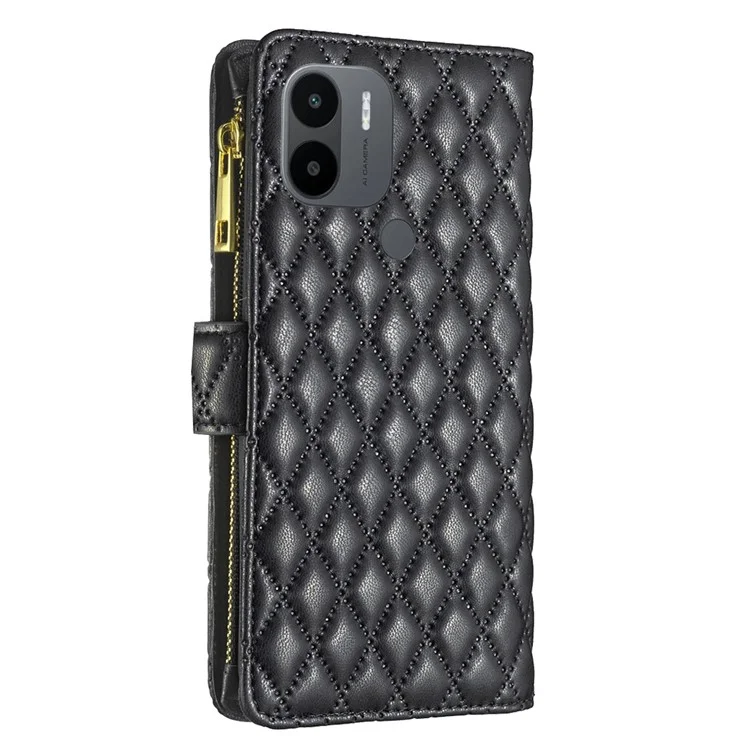 Binfen Color BF Style-15 Para Xiaomi Redmi A1 4G / A1+ 4G PU Zipper Capa de Polo de Pole - Preto