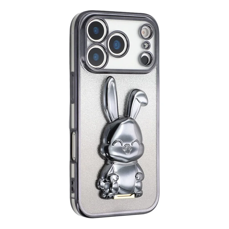 For iPhone 17 Pro Case Electroplating Glitter Rabbit PC + TPU Phone Cover with Kickstand - Black