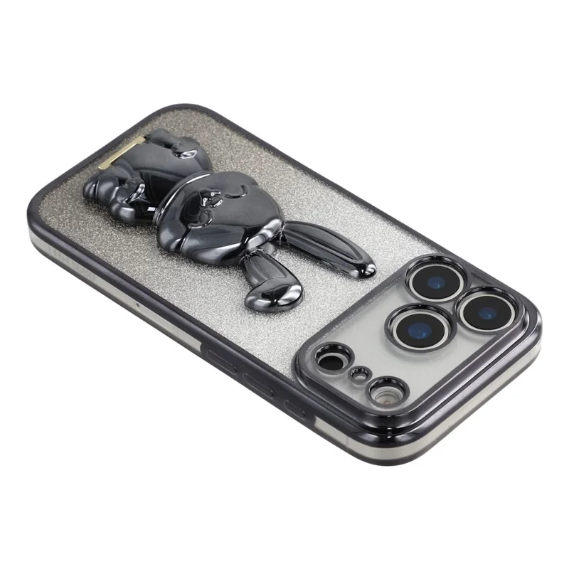 For iPhone 17 Pro Case Electroplating Glitter Rabbit PC + TPU Phone Cover with Kickstand - Black