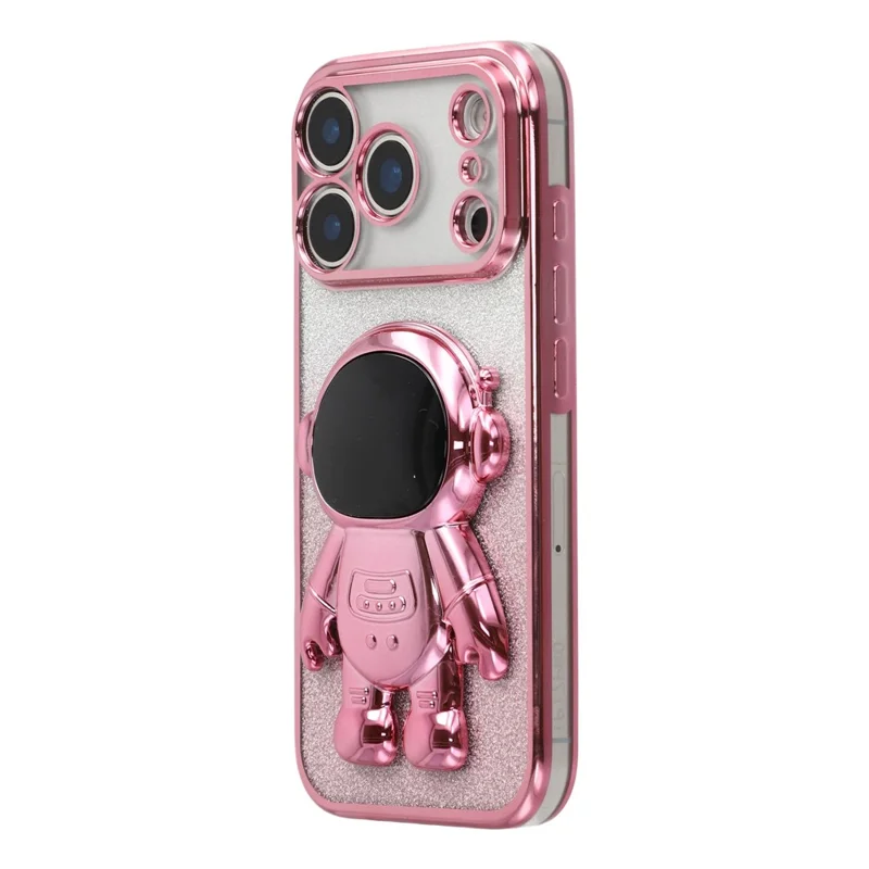 For iPhone 17 Pro Case with Astronaut Kickstand PC + TPU Phone Cover Shiny Glitter - Pink