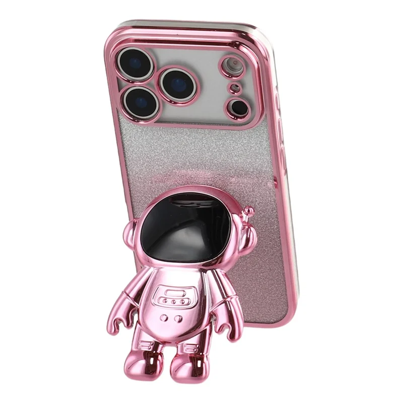 For iPhone 17 Pro Case with Astronaut Kickstand PC + TPU Phone Cover Shiny Glitter - Pink