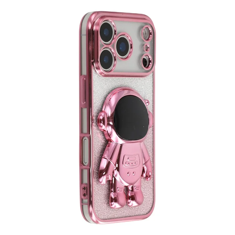 For iPhone 17 Pro Max Case with Astronaut Kickstand PC + TPU Phone Cover Shiny Glitter - Pink