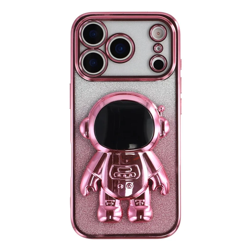 For iPhone 17 Pro Max Case with Astronaut Kickstand PC + TPU Phone Cover Shiny Glitter - Pink