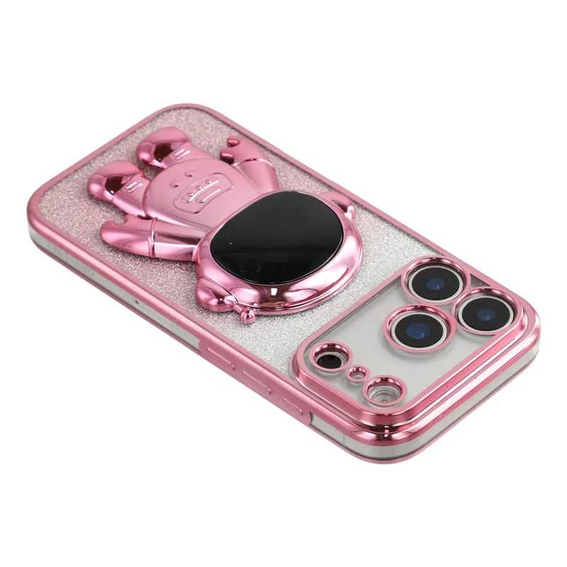 For iPhone 17 Pro Max Case with Astronaut Kickstand PC + TPU Phone Cover Shiny Glitter - Pink