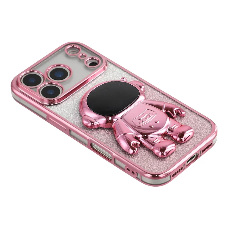 For iPhone 17 Pro Max Case with Astronaut Kickstand PC + TPU Phone Cover Shiny Glitter - Pink