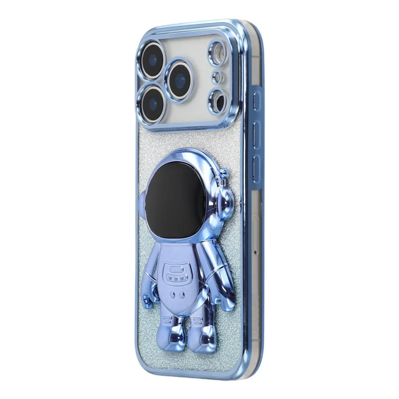 For iPhone 17 Pro Max Case with Astronaut Kickstand PC + TPU Phone Cover Shiny Glitter - Blue