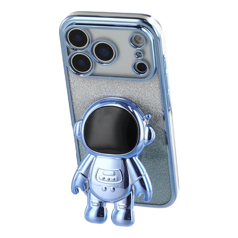 For iPhone 17 Pro Max Case with Astronaut Kickstand PC + TPU Phone Cover Shiny Glitter - Blue