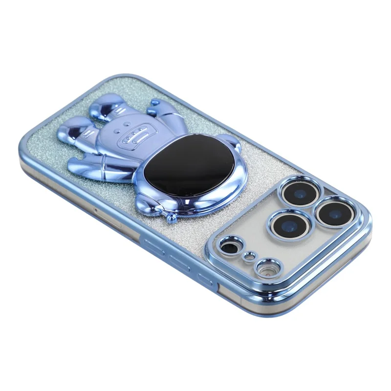 For iPhone 17 Pro Max Case with Astronaut Kickstand PC + TPU Phone Cover Shiny Glitter - Blue