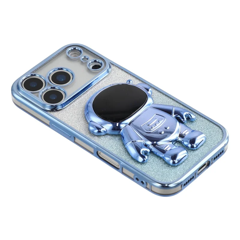 For iPhone 17 Pro Max Case with Astronaut Kickstand PC + TPU Phone Cover Shiny Glitter - Blue