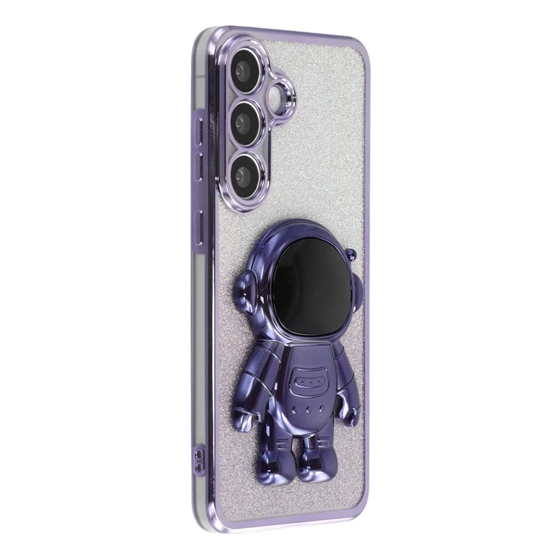 Samsung Galaxy S25 FE Hülle mit Astronauten-Ständer PC + TPU Handyhülle Glänzender Glitzer - Lila