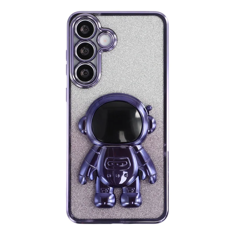 Samsung Galaxy S25 FE Hülle mit Astronauten-Ständer PC + TPU Handyhülle Glänzender Glitzer - Lila