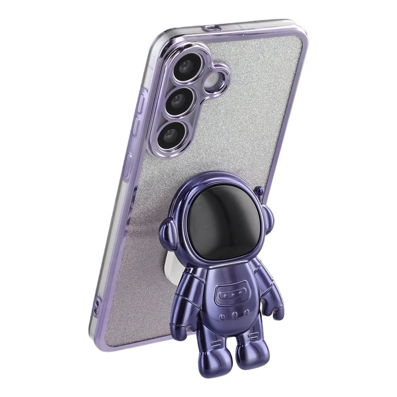 Samsung Galaxy S25 FE Hülle mit Astronauten-Ständer PC + TPU Handyhülle Glänzender Glitzer - Lila